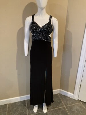 Sean Collection Black Beaded Sequin Bodice Long Formal Prom Dress Sz 0 Y2K - Image 1 of 4
