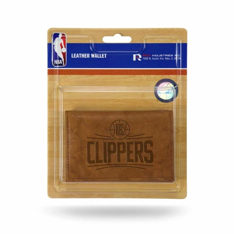 Los Angeles Clippers NBA Embossed Brown Leather Trifold Wallet Cover
