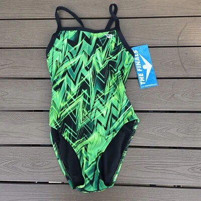 TYR The Finals Youth Girls Onyx 1pc Swimsuit Butterfly Back Green - Size 26 New - Image 1 of 3