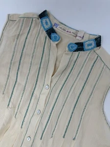 Chelsea & Violet Womens Size Large Ivory Sleeveless Beaded Gauze Cotton Top GHV6 - Picture 1 of 4
