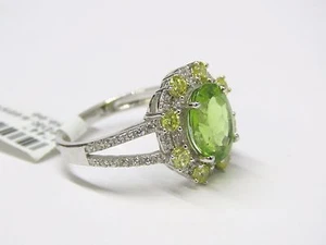 #6408S 2ct. Anillo ovalado de peridoto con circonita cúbica - plata de ley 925  - Imagen 1 de 5