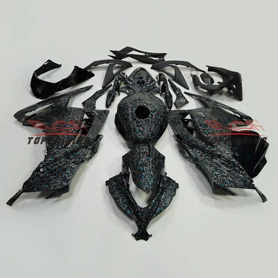 Blue Forged Carbon Fiber Fairing Kit+Tank Fit Kawasaki Ninja 300 2013-2017 Black - Image 1 of 4