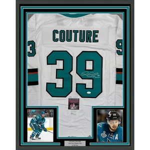 Framed Autographed/Signed Logan Couture 35x39 San Jose White Jersey JSA COA - Picture 1 of 2