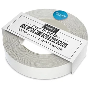 WoodPress&#174; 3/4 inch Matt White Melamine Edge Banding, Pre-Glued Veneer Tape - Picture 1 of 8