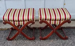 Sherrill Regency Style X Base Ottoman Bench Footstool Pair (2) - Picture 1 of 9
