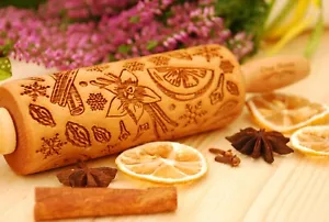 Springerle Rolling Pin Embossed Dough Roller Carved Cookie Mold Gingerbread - Picture 1 of 12
