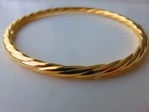 Gold Slave Bangle 4mm Ladies 9 Carat Yellow Gold 65mm Diameter Twist - Picture 1 of 3
