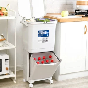 Kitchen Rubbish Waste Bin Recycling Dual Multi Compartment Pedal Dustbins Wheels - Picture 1 of 50