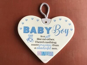 Baby boy ceramic heart gift hanging plaque - Picture 1 of 1