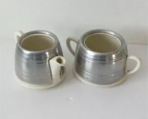 VINTAGE ELLGREAVE BURSLEM MILK JUG / CREAMER & SUGAR BOWL. ALUMINIUM COVERS - Picture 1 of 7