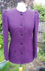 Vintage Windsmoor purple black houndstooth wool fitted jacket UK 8 - Picture 1 of 5