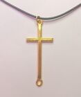 Black Leather Cord Whit Cross 20"" Necklace