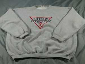 Vtg Guess Sweater Mens Extra Large Gray Sweatshirt Big Logo Spell Out USA Baggy - Picture 1 of 14