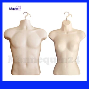 MALE & FEMALE TORSO MANNEQUIN SET in FLESH Dress Body Forms + HANGERS - Picture 1 of 7