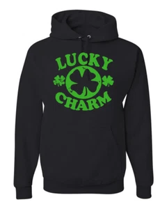 Vintage Lucky Charm Clover Irish Drinking St Patricks Day Hooded Sweater - Picture 1 of 4
