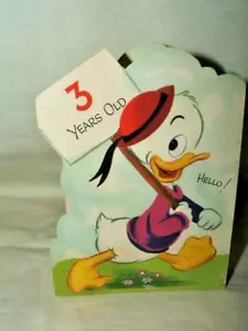 1956 Disney Gibson BIRTHDAY CARD 3 year old Donald's Nephews Huey Dewey Louie - Picture 1 of 3