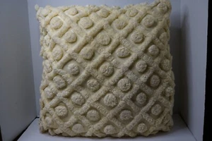 Vintage gelb Chenille Diamant & Punkte dekoratives Dekokissen 18" quadratisch - Bild 1 von 4