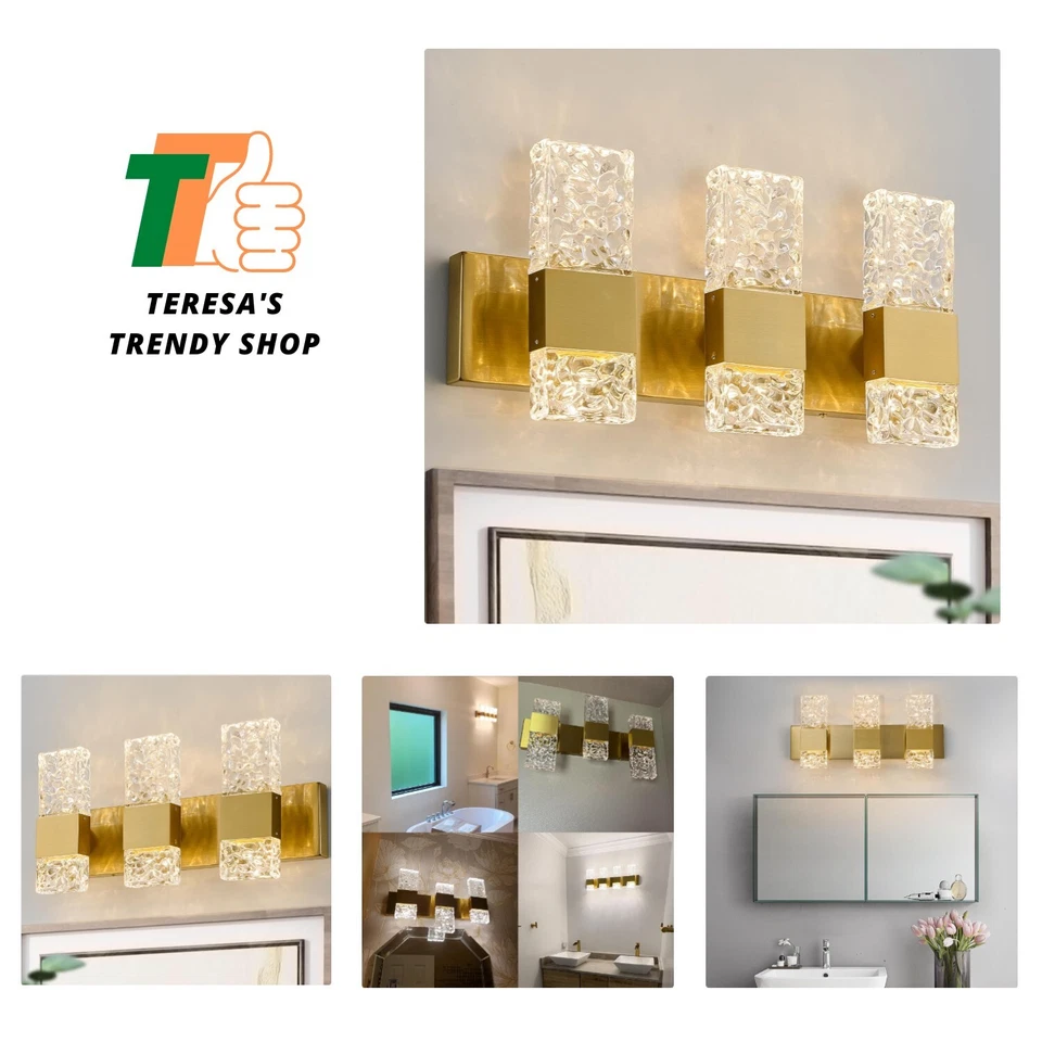 LED Crystal Gold Bathroom Vanity Lights Fixtures Modern 30w Brushed Stainless St