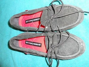 Oliberte black suede Niami leather boat shoes flats display size 7M New no box - Picture 1 of 5
