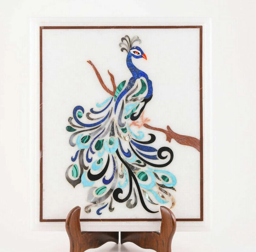 18" x 15" Marble Corner End Table Top Semi Precious Stones Handmade Inlay Art - Image 1 of 1