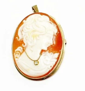 Rare Pre-Owned 9ct Gold Hallmarked Oval Cameo Pendant/Brooch wit Diamond - Picture 1 of 1
