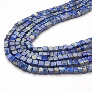 Natural Lapis lazuli Gemstone Beads Smooth Cube 13 Inch Strand 4-5 MM Beads - Picture 1 of 5