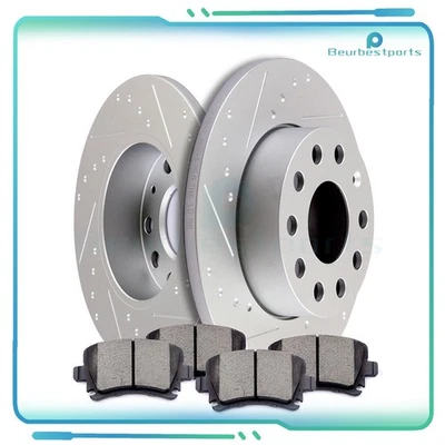 Se adapta a Volkswagen Rabbit 2007-2009 rotor de freno trasero ranurado + juego de pastillas de cerámica Foto 1 de 4