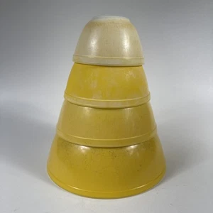 HTF Vintage Pyrex Bright All Yellow Mixing Bowls 4 Piece Set 402 403 404 READ - Picture 1 of 24