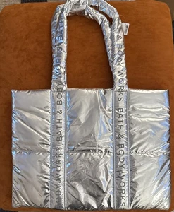 Bath & Body Works Puffy Tote Bag Silver w/ Tags - Picture 1 of 3