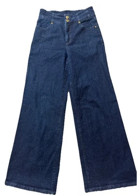 Jeans de mezclilla para mujer de pierna ancha tiro alto azul índigo oscuro talla 28 boho hippie Foto 1 de 4