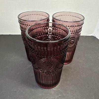 Juego de 3 vasos de vidrio en relieve púrpura ciruela Pioneer Woman Adeline 16 OZ Foto 1 de 4