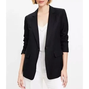 LOFT Single Breasted Linen Blend Blazer Suit Jacket Black 6 - Picture 1 of 9
