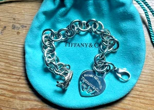 Tiffany & Co. Return Blue Splash Herz Armband mit Krone Charm 6,5" - Bild 1 von 5