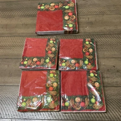 5  Packs Vintage Amscan "HOME FOR THE HOLIDAYS" BEVERAGE NAPKINS 3 Ply USA Made - Image 1 of 4