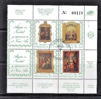 Venezuela: 1987; Scott 1396, set christmas 1987, in block, Used, EBV1756 - Image 1 of 2