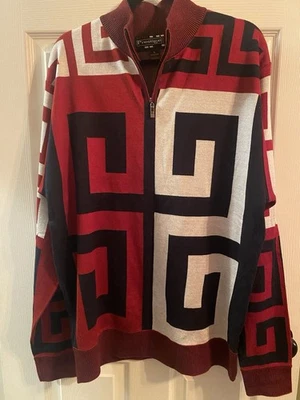 ROYAL PRESTIGE MEN'S GREEK KEY SWEATER Red Black White SIZE Xl  Quarter Zip - Image 1 of 4