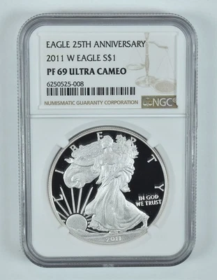 Серебряный американский орел 2011-W PF69 UCAM NGC коричневая этикетка *8920 - Изображение 1 из 4