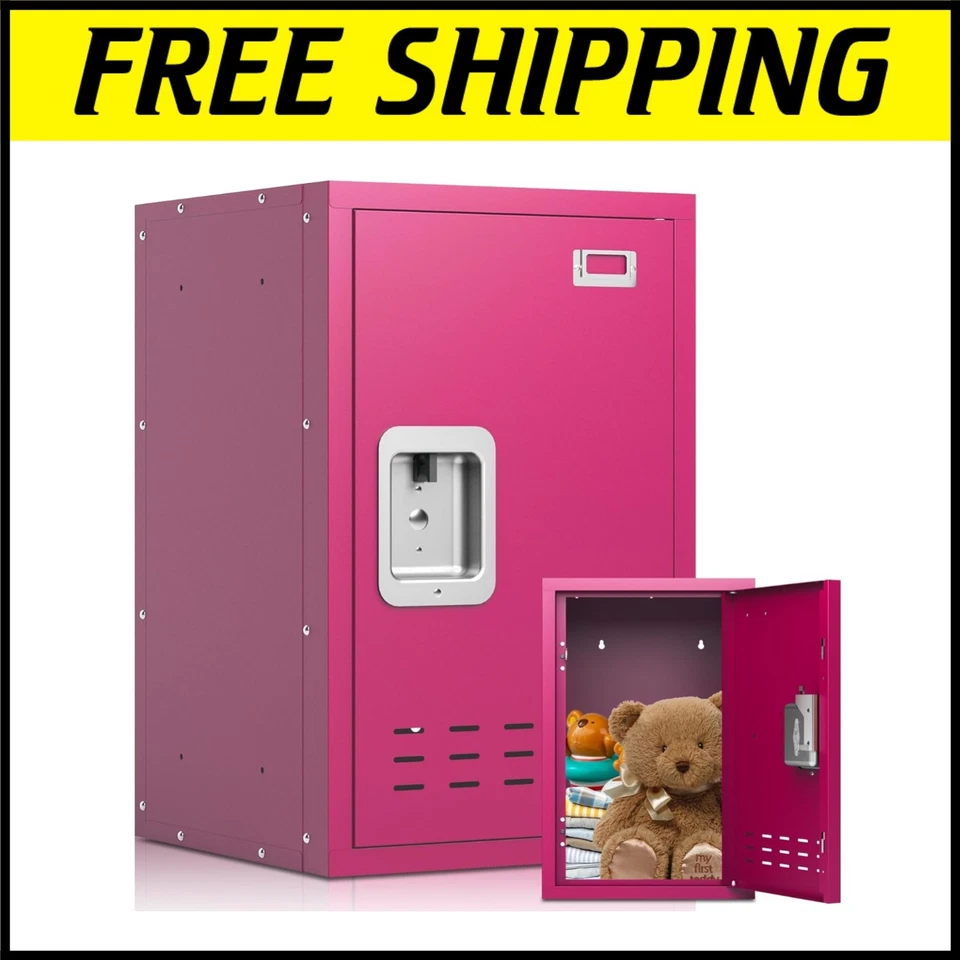 Gabinete de almacenamiento compacto rosa con bloqueo de 15"x15"x24" - Organizador duradero para niños Foto 1 de 4