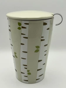Tea Forte Porcelain Cup Tumbler Lid Birch Trees Sage Green Grey With Infuser - Picture 1 of 10