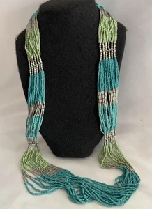 Southwestern Turquoise & Green Color Multi Strand Seed Beads Necklace 36”+3” Ext - Picture 1 of 9