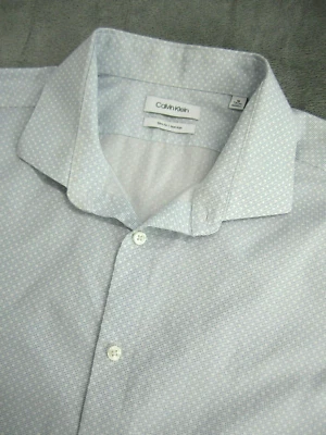 Calvin Klein Sz 2XL 18 34/35 Slim Fit Shirt Non-Iron Geometric Blue White - Image 1 of 4