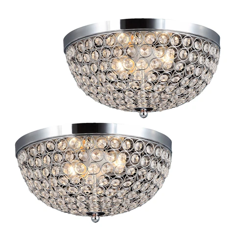 Lalia Home Crystal Glam 2 Light Ceiling Flush Mount 2 Pack, Chrome Cover