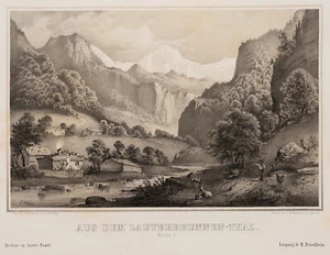 C. HEYN (1834-1906), Lauterbrunnental, Schweizer Alpen, Lithographie Romantik - Bild 1 von 5