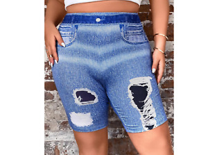 Ripped blue jeans print biker / cycle style shorts size 4xl 22-24?