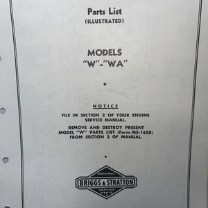 Lista de piezas ilustradas Briggs Stratton de colección modelos W-WA - Imagen 1 de 2