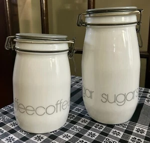 Set of 2 Wheaton Coffee & Sugar Jars Milk Glass Canisters W/Bail Lid Gray - Picture 1 of 8