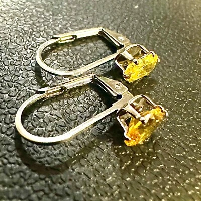 Citrine Earrings 18K White Gold Plated Dangle Leverback Earrings lab-created - Image 1 of 4