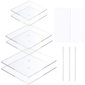 Acrylic Square Cake Disk Set Boards Combs & Dowels 6.25" 8.25" 10.25" Sizes - Picture 1 of 7