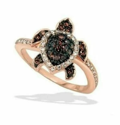 2Ct Round Lab Created Diamond Sea Turtle Engagement Ring 14K Rose Gold Plated - Image 1 of 3