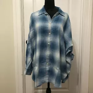 Camicia donna American Eagle Outfitters taglia small blu a quadri grunge oversize - Foto 1 di 11